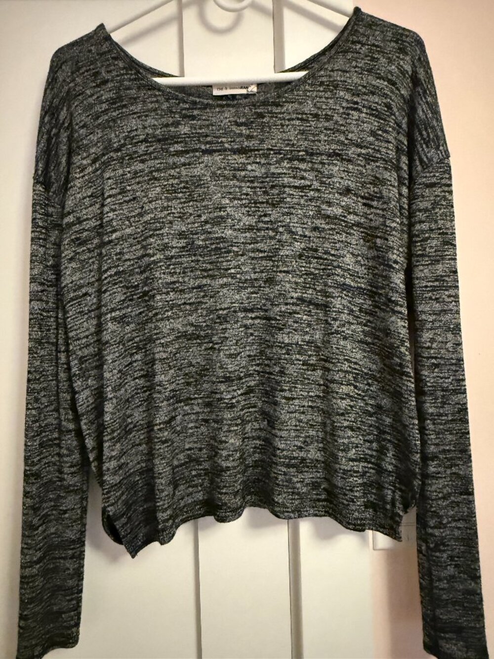 Rag & Bone Crew Neck Long Sleeve Tee Heathered Black Wrap Cut out on Back XS